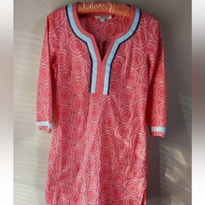 Boden Womens Coral White Polka Dot Circles 3/4‎ Sleeve Kaftan Tunic Top Size 4